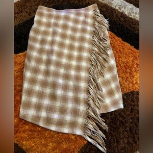 Time & Tru, Tan & White, Plaid, Wool Blend, Skirt
